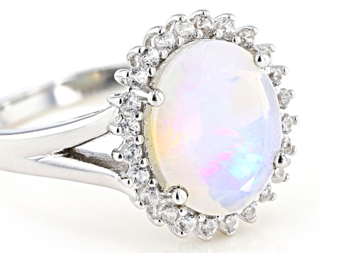 Multi-color Opal Rhodium Over Silver Ring 2.52ctw