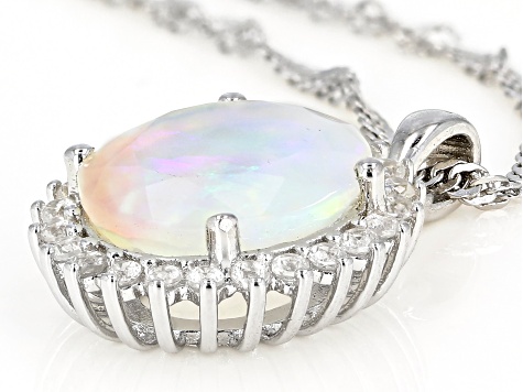 Multi-color Opal Rhodium Over Silver Pendant With Chain 2.52ctw