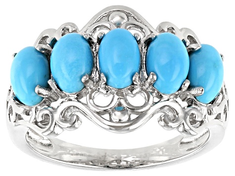 Blue Sleeping Beauty Turquoise rhodium over sterling silver ring