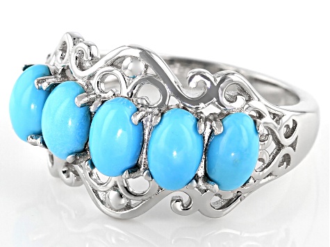 Blue Sleeping Beauty Turquoise rhodium over sterling silver ring