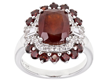 Picture of Red Hessonite Garnet Rhodium Over Sterling Silver Ring 4.88ctw