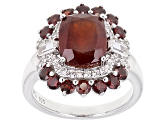 Red Hessonite Garnet Rhodium Over Sterling Silver Ring 4.88ctw