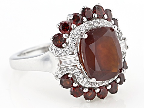 Red Hessonite Garnet Rhodium Over Sterling Silver Ring 4.88ctw