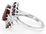 Red Hessonite Garnet Rhodium Over Sterling Silver Ring 4.88ctw