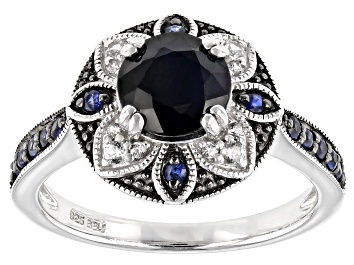 Picture of Blue Sapphire Rhodium Over Sterling Silver Ring 1.75ctw