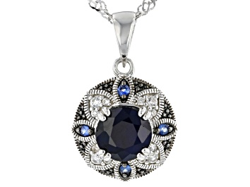 Picture of Blue Sapphire Rhodium Over Sterling Silver Pendant with Chain 1.66ctw