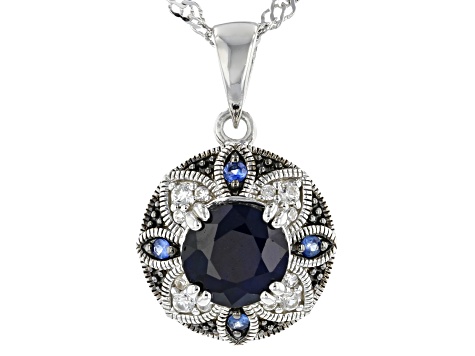 Blue Sapphire Rhodium Over Sterling Silver Pendant with Chain 1.66ctw