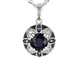 Blue Sapphire Rhodium Over Sterling Silver Pendant with Chain 1.66ctw