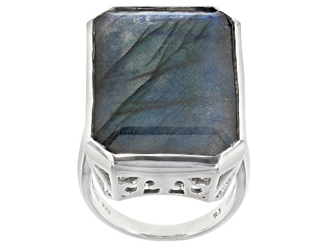 Gray Labradorite Rhodium Over Sterling Silver Ring