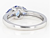 Blue Tanzanite Rhodium Over Sterling Silver 3-Stone Ring .80ctw