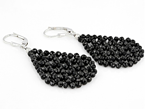 Black spinel rhodium over sterling silver woven lace earrings