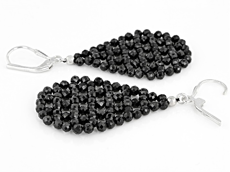 Black spinel rhodium over sterling silver woven lace earrings