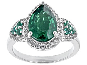 Green Lab Created Emerald With White Zircon Rhodium Over Sterling Silver Ring 3.32ctw