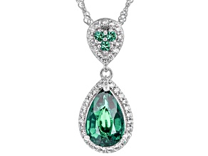 Green Lab Emerald With White Zircon Rhodium Over Sterling Silver Pendant With Chain 3.16ctw