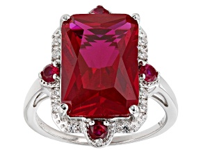 Lab Created Ruby With Lab Sapphire Rhodium Over Sterling Silver Ring 6.72ctw