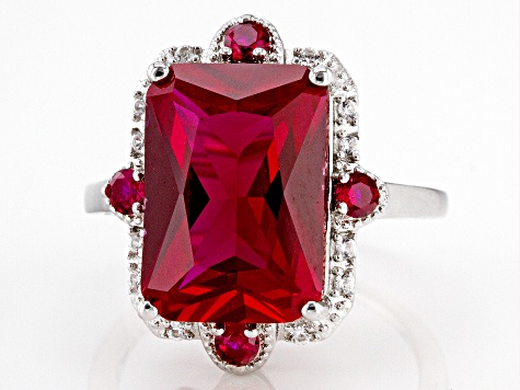 Lab Created Ruby With Lab Sapphire Rhodium Over Sterling Silver Ring 6.72ctw