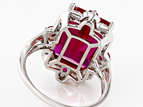 Lab Created Ruby With Lab Sapphire Rhodium Over Sterling Silver Ring 6.72ctw