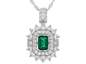 Green Lab Created Emerald Rhodium Over Sterling Silver Pendant With Chain 2.08ctw
