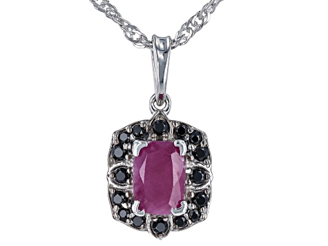 Red Indian Ruby Rhodium Over Sterling Silver Pendant With Chain 1.20ctw ...