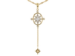 Round White Zircon 18k Yellow Gold Over Sterling Silver Compass Pendant With Chain 0.39ctw