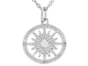 White Zircon Rhodium Over Sterling Silver Compass Pendant With Chain 0.17ctw