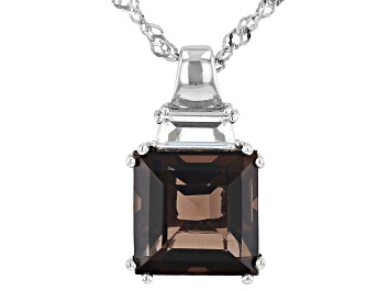 Picture of Smoky Quartz Rhodium Over Sterling Silver Pendant With Chain 4.48ctw