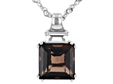 Smoky Quartz Rhodium Over Sterling Silver Pendant With Chain 4.48ctw