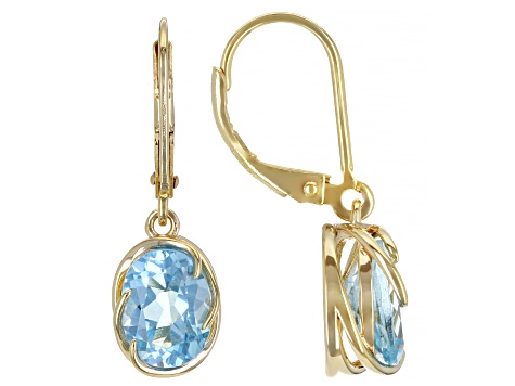 Sky Blue Topaz 18k Yellow Gold Over Sterling Silver Dangle Earrings 3.91ctw