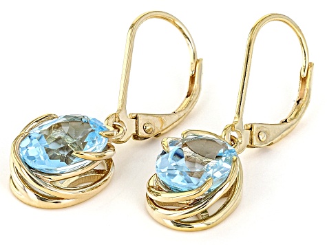 Sky Blue Topaz 18k Yellow Gold Over Sterling Silver Dangle Earrings 3.91ctw