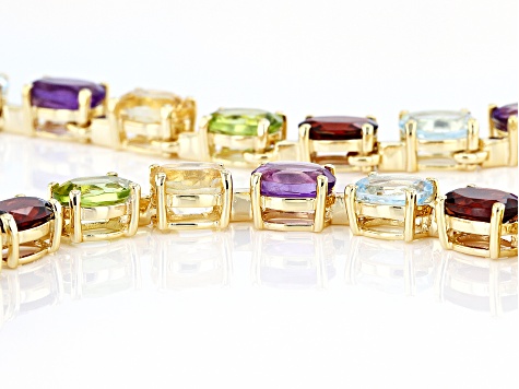 Multi-Gemstone 18K Yellow Gold Over Sterling Silver Tennis Necklace 38.68ctw