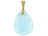 Blue Peruvian Opal 18k Yellow Gold Over Sterling Silver Pendant With Enhancer 40x30mm