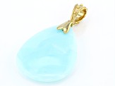 Blue Peruvian Opal 18k Yellow Gold Over Sterling Silver Pendant With Enhancer 40x30mm