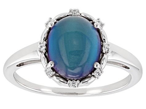 Aurora Moonstone Rhodium Over Sterling Silver Ring 0.07ctw