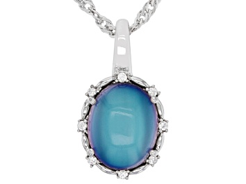 Picture of Aurora Moonstone Rhodium Over Sterling Silver Pendant With Chain 0.07ctw