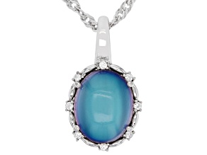 Aurora Moonstone Rhodium Over Sterling Silver Pendant With Chain 0.07ctw