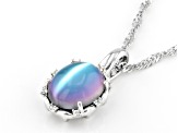 Aurora Moonstone Rhodium Over Sterling Silver Pendant With Chain 0.07ctw