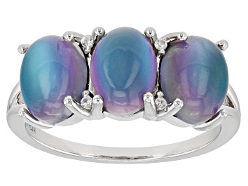 Picture of Aurora Moonstone Rhodium Over Sterling Silver Ring 0.03ctw