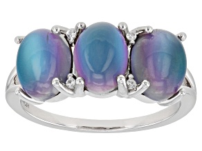 Aurora Moonstone Rhodium Over Sterling Silver Ring 0.03ctw