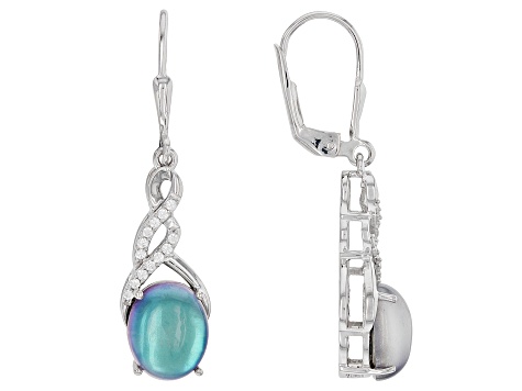 Aurora Moonstone Rhodium Over Sterling Silver Earrings 0.22ctw