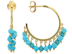 Blue Turquoise 18K Yellow Gold Over Sterling Silver Hoop Earrings