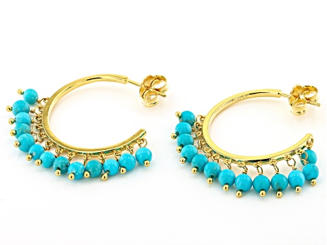 Blue Sleeping Beauty Turquoise 18K Yellow Gold Over Sterling Silver Hoop Earrings