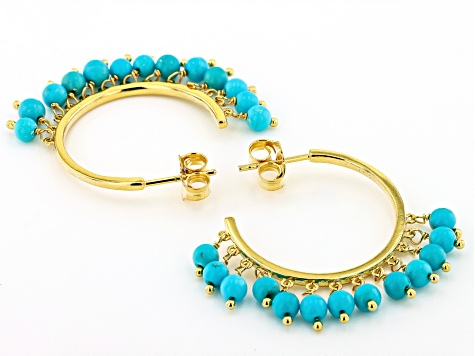 Blue Sleeping Beauty Turquoise 18K Yellow Gold Over Sterling Silver Hoop Earrings