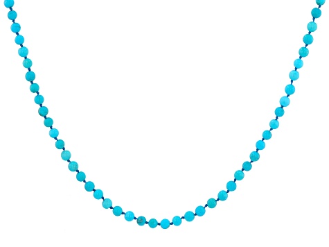 Round Sleeping Beauty Turquoise 18k Yellow Gold Over Sterling Silver Beaded Necklace 3.5-4mm