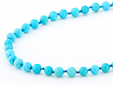 Blue Sleeping Beauty Turquoise 18k Yellow Gold Over Sterling Silver Beaded Necklace 3.5-4mm