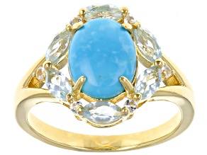 Blue Sleeping Beauty Turquoise 18k Yellow Gold Over Sterling Silver Ring 1.04ctw