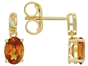 Orange Oval Madeira Citrine 18K Yellow Gold Over Sterling Silver Earrings 1.36ctw