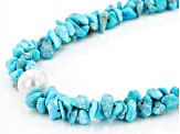 Sleeping Beauty Turquoise With Cultured Freshwater Pearl Rhodium Over Silver Beaded Necklace