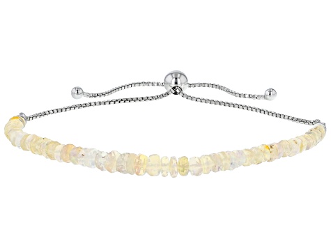 Ethiopian Opal Rhodium Over Sterling Silver Adjustable Bolo Bracelet