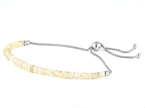 Ethiopian Opal Rhodium Over Sterling Silver Adjustable Bolo Bracelet