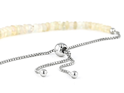 Ethiopian Opal Rhodium Over Sterling Silver Adjustable Bolo Bracelet